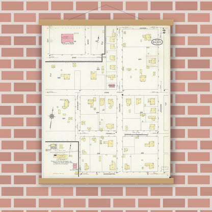 Old map wall art mockup — magnetic wood frame on brick wall — Sanborn Fire Insurance Map from Quincy, Gadsden County, Florida (1913), Sheet #0002