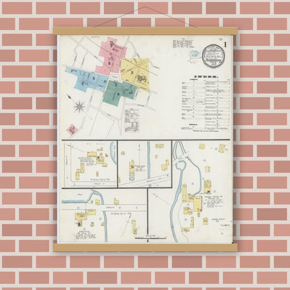 Old map wall art mockup — magnetic wood frame on brick wall — Sanborn Fire Insurance Map from Foxboro, Norfolk County, Massachusetts (1894) - Complete Map Set