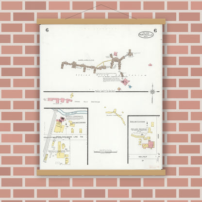 Old map wall art mockup — magnetic wood frame on brick wall — Sanborn Fire Insurance Map from Northville, Wayne County, Michigan (1926), Sheet #0006