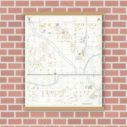 Old map wall art mockup — magnetic wood frame on brick wall — Sanborn Fire Insurance Map from Snyder, Scurry County, Texas (1936), Sheet #0004