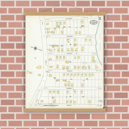 Old map wall art mockup — magnetic wood frame on brick wall — Sanborn Fire Insurance Map from Hyde Park, Norfolk County, Massachusetts (1911), Sheet #0002