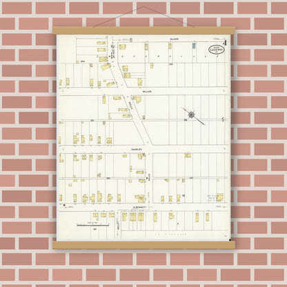 Old map wall art mockup — magnetic wood frame on brick wall — Sanborn Fire Insurance Map from Luzerne, Luzerne County, Pennsylvania (1911), Sheet #0004