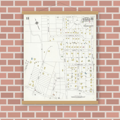 Old map wall art mockup — magnetic wood frame on brick wall — Sanborn Fire Insurance Map from Ridgewood, Bergen County, New Jersey (1924), Sheet #0011