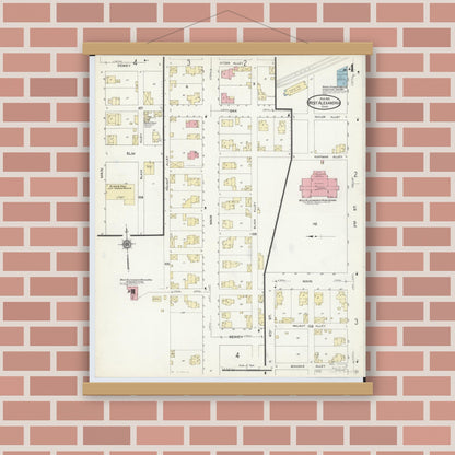 Old map wall art mockup — magnetic wood frame on brick wall — Sanborn Fire Insurance Map from West Alexandria, Preble County, Ohio (1912), Sheet #0004