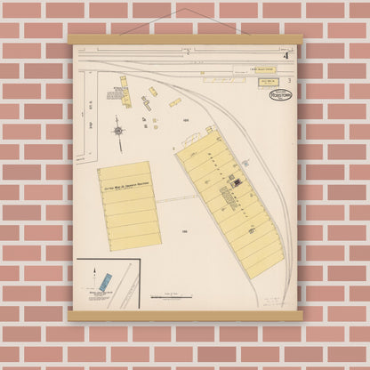 Old map wall art mockup — magnetic wood frame on brick wall — Sanborn Fire Insurance Map from Robstown, Nueces County, Texas (1922), Sheet #0004