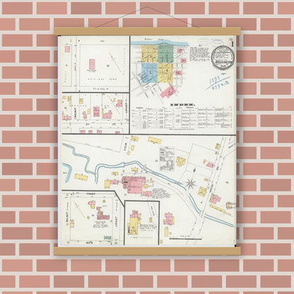 Old map wall art mockup — magnetic wood frame on brick wall — Sanborn Fire Insurance Map from Washington, Franklin County, Missouri (1898), Sheet #0001