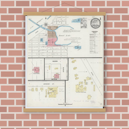 Old map wall art mockup — magnetic wood frame on brick wall — Sanborn Fire Insurance Map from Charlevoix, Charlevoix County, Michigan (1890) - Complete Map Set