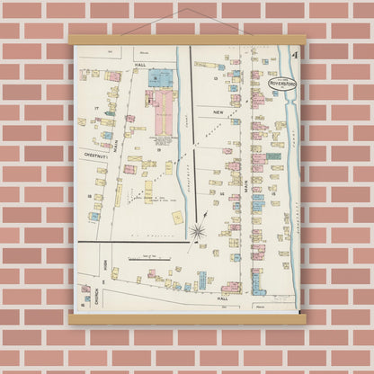 Old map wall art mockup — magnetic wood frame on brick wall — Sanborn Fire Insurance Map from Royersford, Montgomery County, Pennsylvania (1888), Sheet #0004