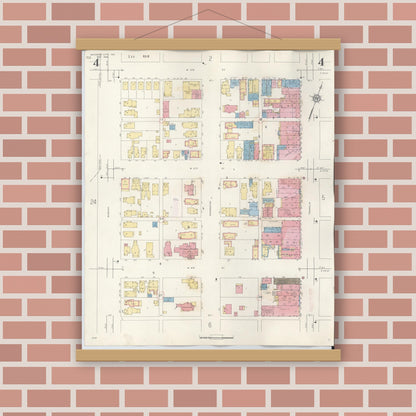 Old map wall art mockup — magnetic wood frame on brick wall — Sanborn Fire Insurance Map from Michigan City, La Porte County, Indiana (1948), Sheet #0004