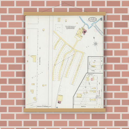 Old map wall art mockup — magnetic wood frame on brick wall — Sanborn Fire Insurance Map from Fifield, Price County, Wisconsin (1894) - Complete Map Set