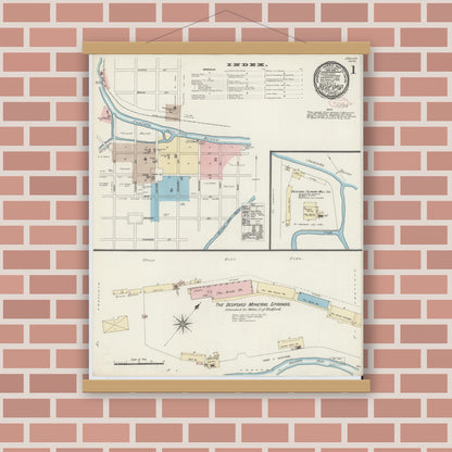 Old map wall art mockup — magnetic wood frame on brick wall — Sanborn Fire Insurance Map from Bedford, Bedford County, Pennsylvania (1891) - Complete Map Set