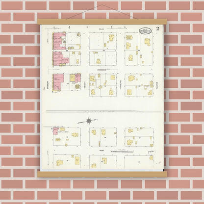 Old map wall art mockup — magnetic wood frame on brick wall — Sanborn Fire Insurance Map from Groesbeck, Limestone County, Texas (1911), Sheet #0002