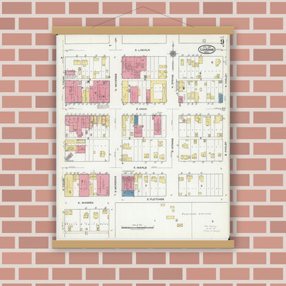 Old map wall art mockup — magnetic wood frame on brick wall — Sanborn Fire Insurance Map from Luverne, Rock County, Minnesota (1921), Sheet #0009