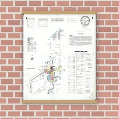 Old map wall art mockup — magnetic wood frame on brick wall — Sanborn Fire Insurance Map from Willoughby, Lake County, Ohio (1952) - Complete Map Set
