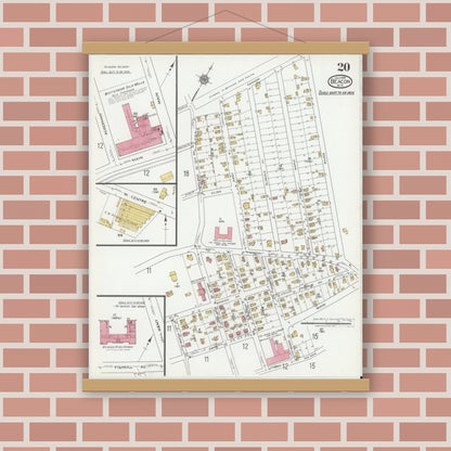 Old map wall art mockup — magnetic wood frame on brick wall — Sanborn Fire Insurance Map from Beacon, Dutchess County, New York (1919), Sheet #0020
