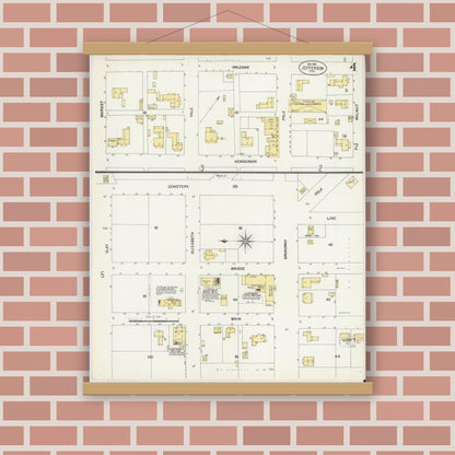 Old map wall art mockup — magnetic wood frame on brick wall — Sanborn Fire Insurance Map from Jefferson, Marion County, Texas (1901), Sheet #0004