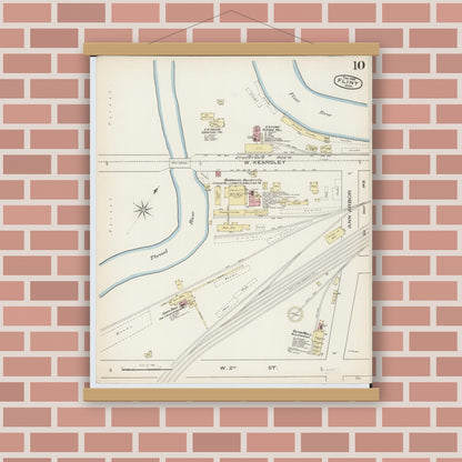Old map wall art mockup — magnetic wood frame on brick wall — Sanborn Fire Insurance Map from Flint, Genesee County, Michigan (1886), Sheet #0010