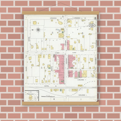 Old map wall art mockup — magnetic wood frame on brick wall — Sanborn Fire Insurance Map from Plano, Collin County, Texas (1901), Sheet #0003