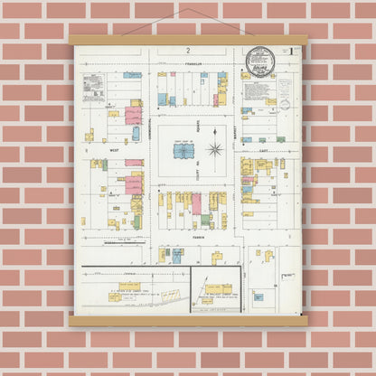 Old map wall art mockup — magnetic wood frame on brick wall — Sanborn Fire Insurance Map from Goliad, Goliad County, Texas (1900) - Complete Map Set