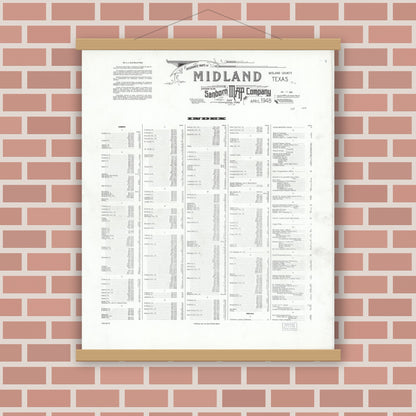 Old map wall art mockup — magnetic wood frame on brick wall — Sanborn Fire Insurance Map from Midland, Midland County, Texas (1948), Sheet #0001