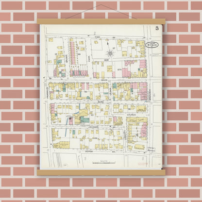 Old map wall art mockup — magnetic wood frame on brick wall — Sanborn Fire Insurance Map from Nyack, Rockland County, New York. (1892), Sheet #0005