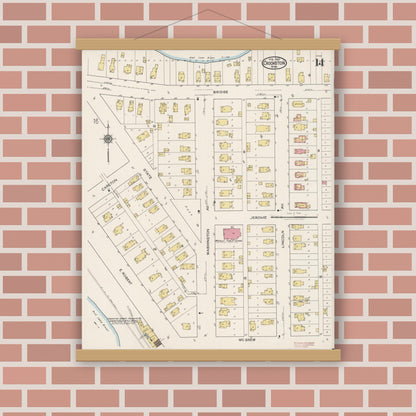 Old map wall art mockup — magnetic wood frame on brick wall — Sanborn Fire Insurance Map from Crookston, Polk County, Minnesota (1922), Sheet #0014