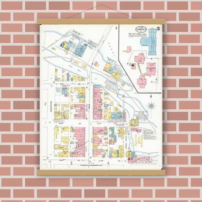 Old map wall art mockup — magnetic wood frame on brick wall — Sanborn Fire Insurance Map from Cedar Falls, Black Hawk County, Iowa (1900), Sheet #0003