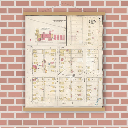 Old map wall art mockup — magnetic wood frame on brick wall — Sanborn Fire Insurance Map from Clinton, Vermillion County, Indiana (1947), Sheet #0005