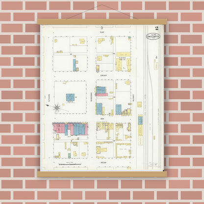 Old map wall art mockup — magnetic wood frame on brick wall — Sanborn Fire Insurance Map from Sweetwater, Nolan County, Texas (1908), Sheet #0002
