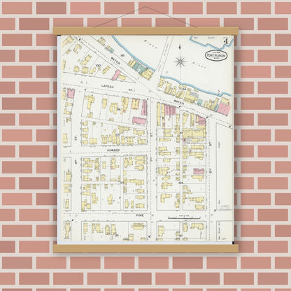 Old map wall art mockup — magnetic wood frame on brick wall — Sanborn Fire Insurance Map from Port Huron, Saint Clair County, Michigan (1892), Sheet #0004
