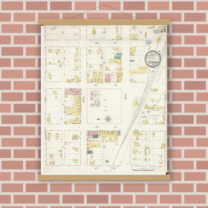 Old map wall art mockup — magnetic wood frame on brick wall — Sanborn Fire Insurance Map from Seymour, Wayne County, Iowa (1894) â€” Complete Set