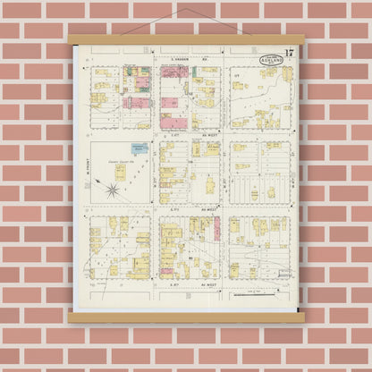 Old map wall art mockup — magnetic wood frame on brick wall — Sanborn Fire Insurance Map from Ashland, Ashland County, Wisconsin (1895), Sheet #0017