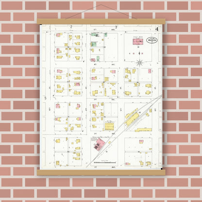 Old map wall art mockup — magnetic wood frame on brick wall — Sanborn Fire Insurance Map from Marion, Linn County, Iowa (1899), Sheet #0004