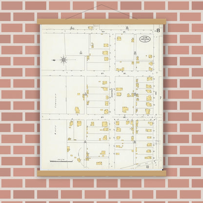 Old map wall art mockup — magnetic wood frame on brick wall — Sanborn Fire Insurance Map from Indiana, Indiana County, Pennsylvania (1903), Sheet #0008
