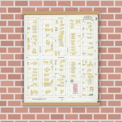 Old map wall art mockup — magnetic wood frame on brick wall — Sanborn Fire Insurance Map from Traverse City, Grand Traverse County, Michigan (1904), Sheet #0005