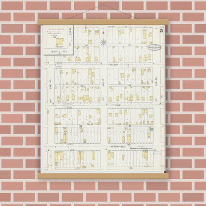 Old map wall art mockup — magnetic wood frame on brick wall — Sanborn Fire Insurance Map from Washburn, Bayfield County, Wisconsin (1893), Sheet #0005