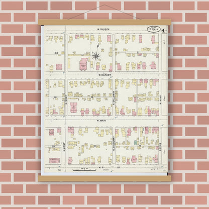Old map wall art mockup — magnetic wood frame on brick wall — Sanborn Fire Insurance Map from Xenia, Greene County, Ohio (1890), Sheet #0004