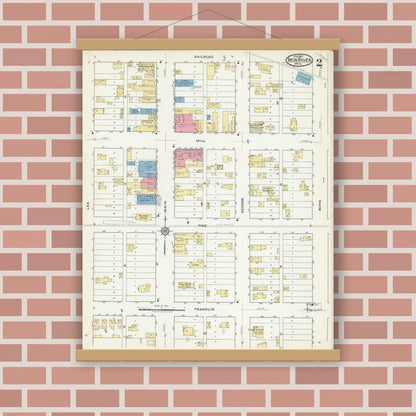 Old map wall art mockup — magnetic wood frame on brick wall — Sanborn Fire Insurance Map from Iron River, Bayfield County, Wisconsin (1917), Sheet #0002