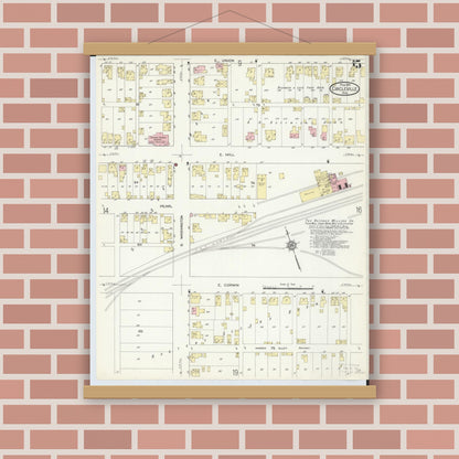 Old map wall art mockup — magnetic wood frame on brick wall — Sanborn Fire Insurance Map from Circleville, Pickaway County, Ohio (1914), Sheet #0015