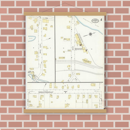 Old map wall art mockup — magnetic wood frame on brick wall — Sanborn Fire Insurance Map from Windsor, Broome County, New York (1912), Sheet #0004