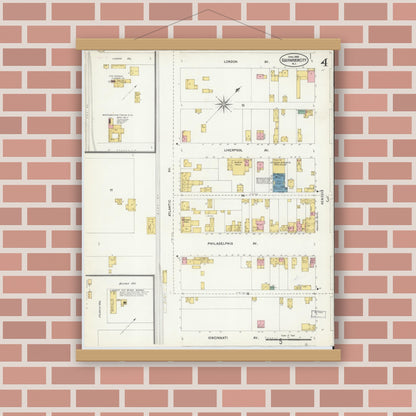 Old map wall art mockup — magnetic wood frame on brick wall — Sanborn Fire Insurance Map from Egg Harbor City, Atlantic County, New Jersey (1903), Sheet #0004