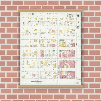 Old map wall art mockup — magnetic wood frame on brick wall — Sanborn Fire Insurance Map from Auburn, De Kalb County, Indiana (1901), Sheet #0002