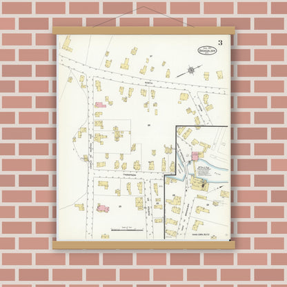 Old map wall art mockup — magnetic wood frame on brick wall — Sanborn Fire Insurance Map from Broadalbin, Fulton County, New York (1912), Sheet #0003