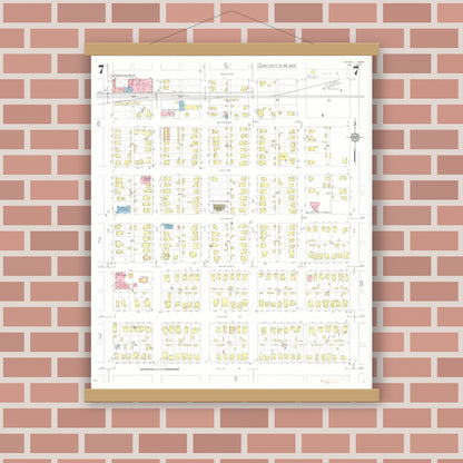 Old map wall art mockup — magnetic wood frame on brick wall — Sanborn Fire Insurance Map from Perry, Dallas County, Iowa (1933), Sheet #0007
