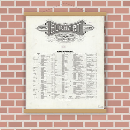 Old map wall art mockup — magnetic wood frame on brick wall — Sanborn Fire Insurance Map from Elkhart, Elkhart County, Indiana (1910), Sheet #0001