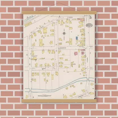 Old map wall art mockup — magnetic wood frame on brick wall — Sanborn Fire Insurance Map from Andover, Allegany County, New York (1922), Sheet #0005