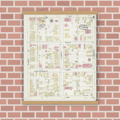 Old map wall art mockup — magnetic wood frame on brick wall — Sanborn Fire Insurance Map from Jeffersonville, Clark County, Indiana (1891), Sheet #0002