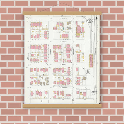 Old map wall art mockup — magnetic wood frame on brick wall — Sanborn Fire Insurance Map from El Paso, El Paso County, Texas (1905), Sheet #0011