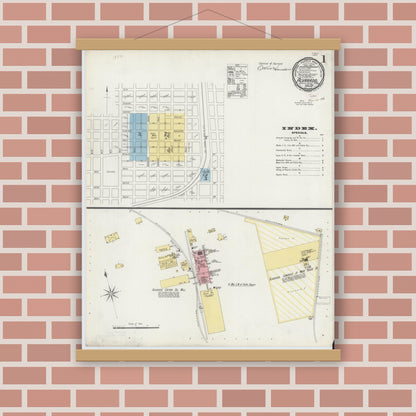 Old map wall art mockup — magnetic wood frame on brick wall — Sanborn Fire Insurance Map from Alvarado, Johnson County, Texas (1896) - Complete Map Set