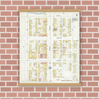 Old map wall art mockup — magnetic wood frame on brick wall — Sanborn Fire Insurance Map from Shamokin, Northumberland County, Pennsylvania (1901), Sheet #0004